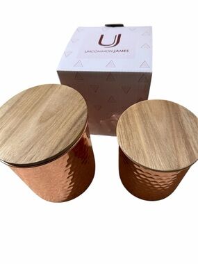 Uncommon James Copper Hammered Canister Set with Wood Lids - Copper- Brand New